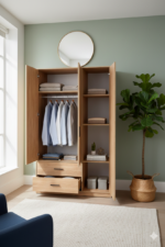 Wooden Wardrobe with Drawers – Natural Oak Finish - Image 6